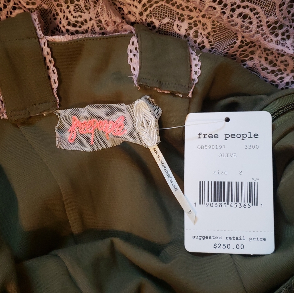 **NWT** Free People, Small Dress, Olive Green & Light Pink - Picture 5 of 7